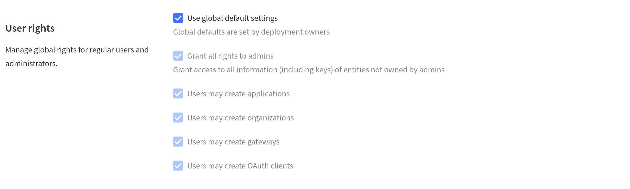 User rights settings