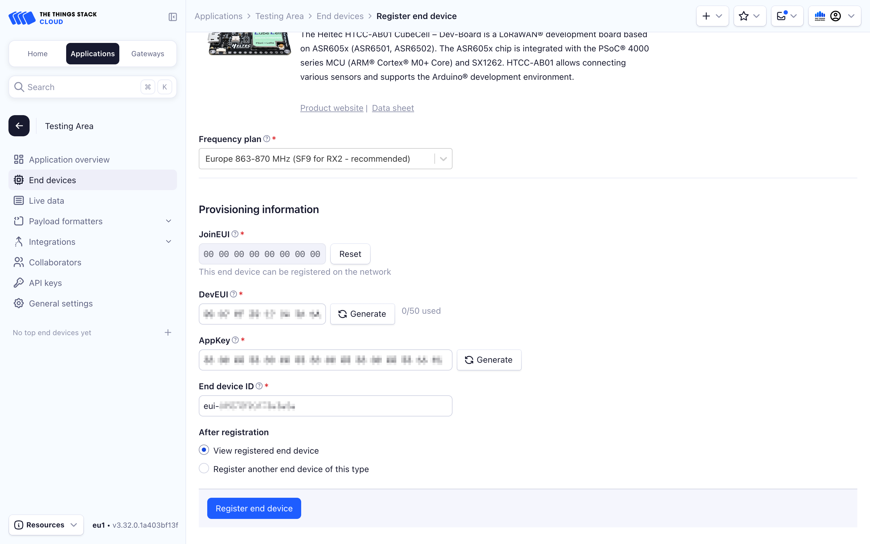 Settings for provisioning information