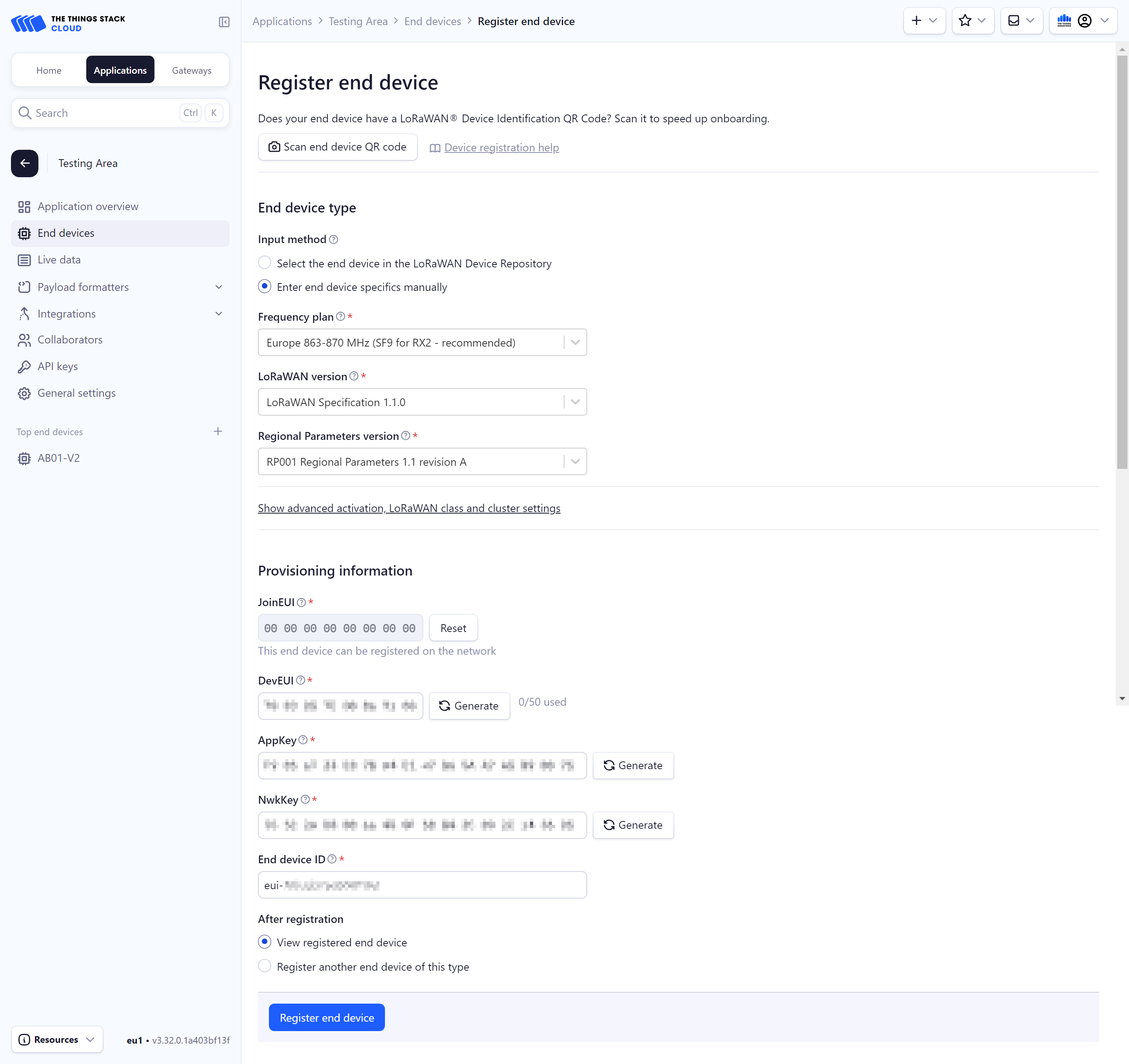 Settings for manual registration