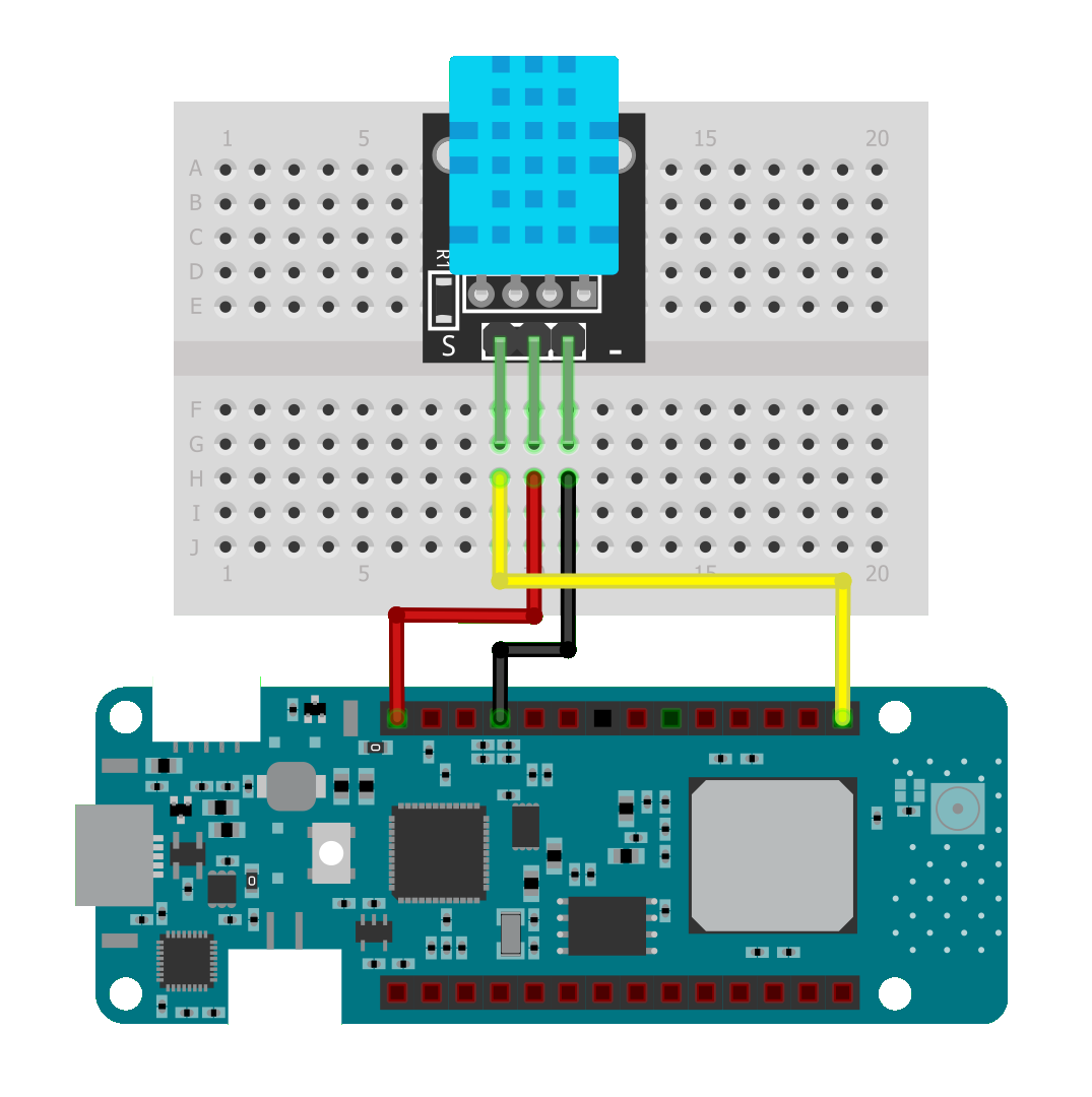 Wiring mockup of the DHT11 connected to the arduino