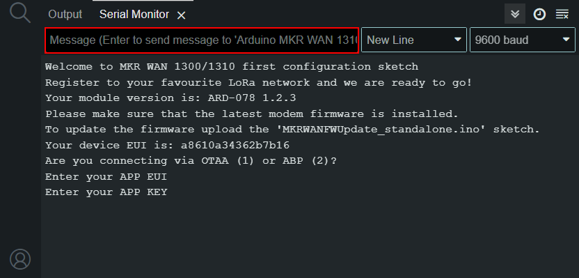 serial monitor with message field highlighted