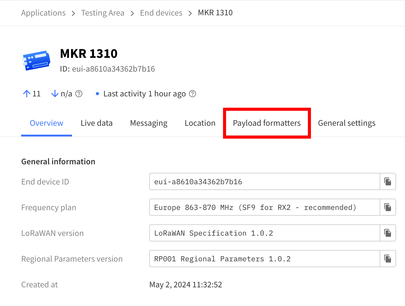 Payload formatters highlighted