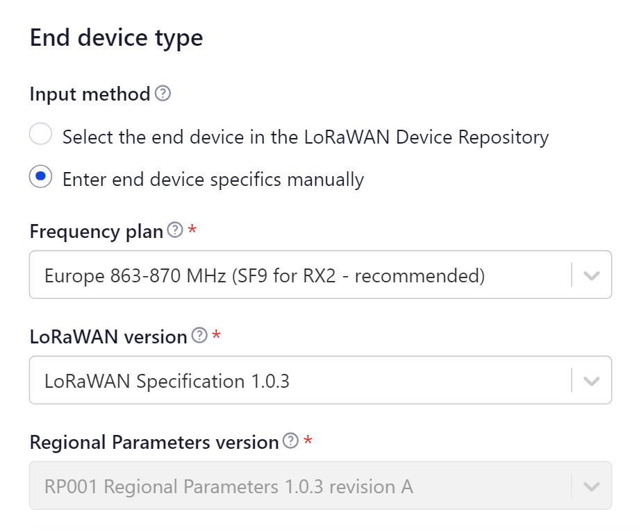 Settings for manual registration