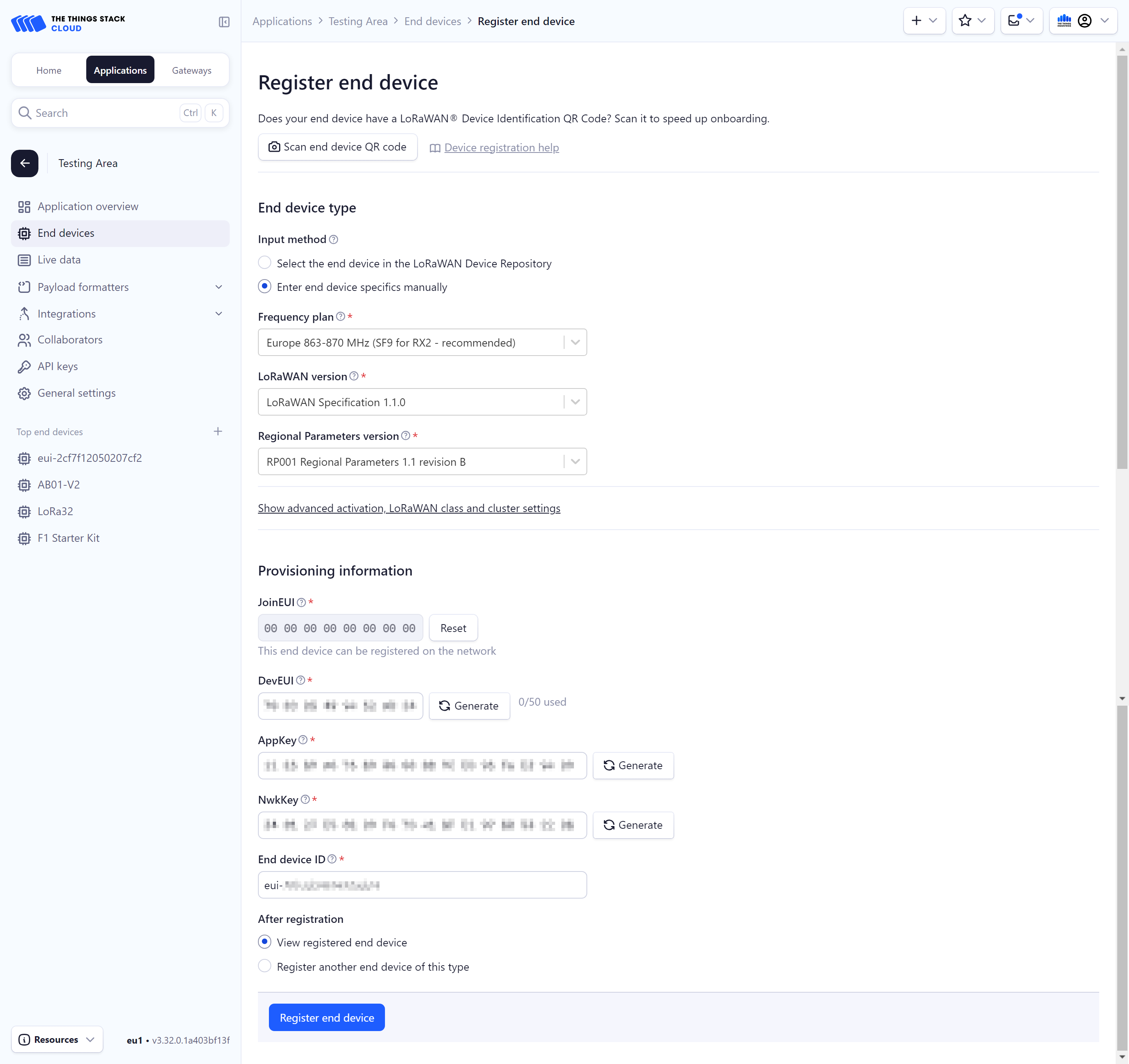 Settings for manual registration