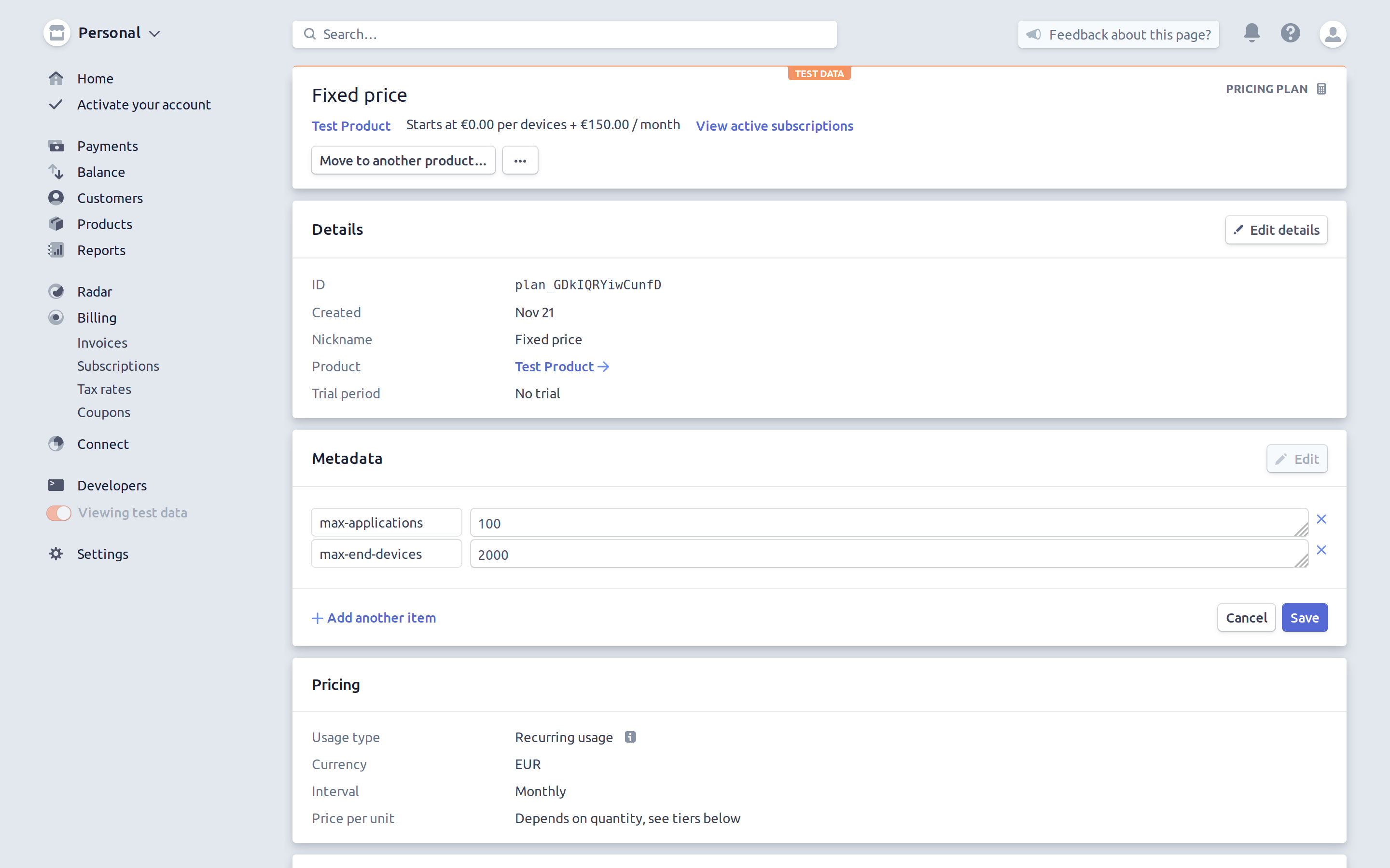 Plan metadata configuration