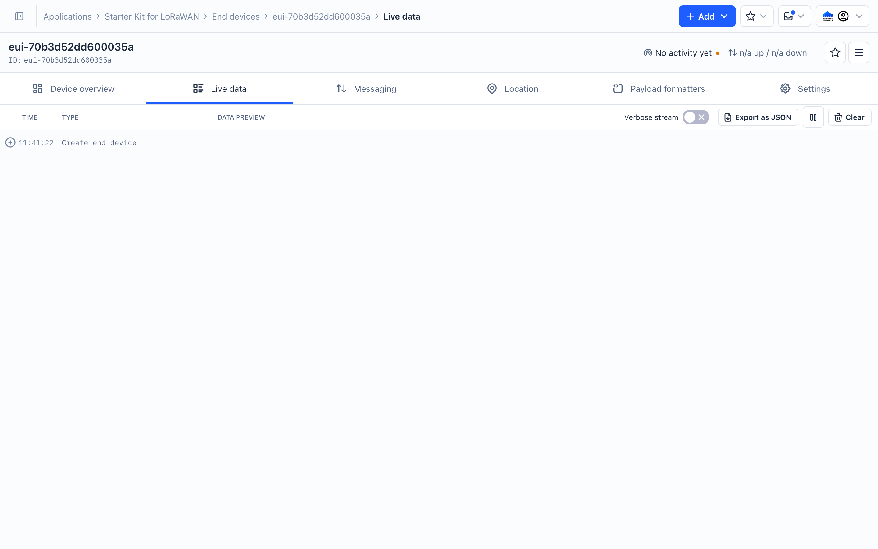 Live data tab