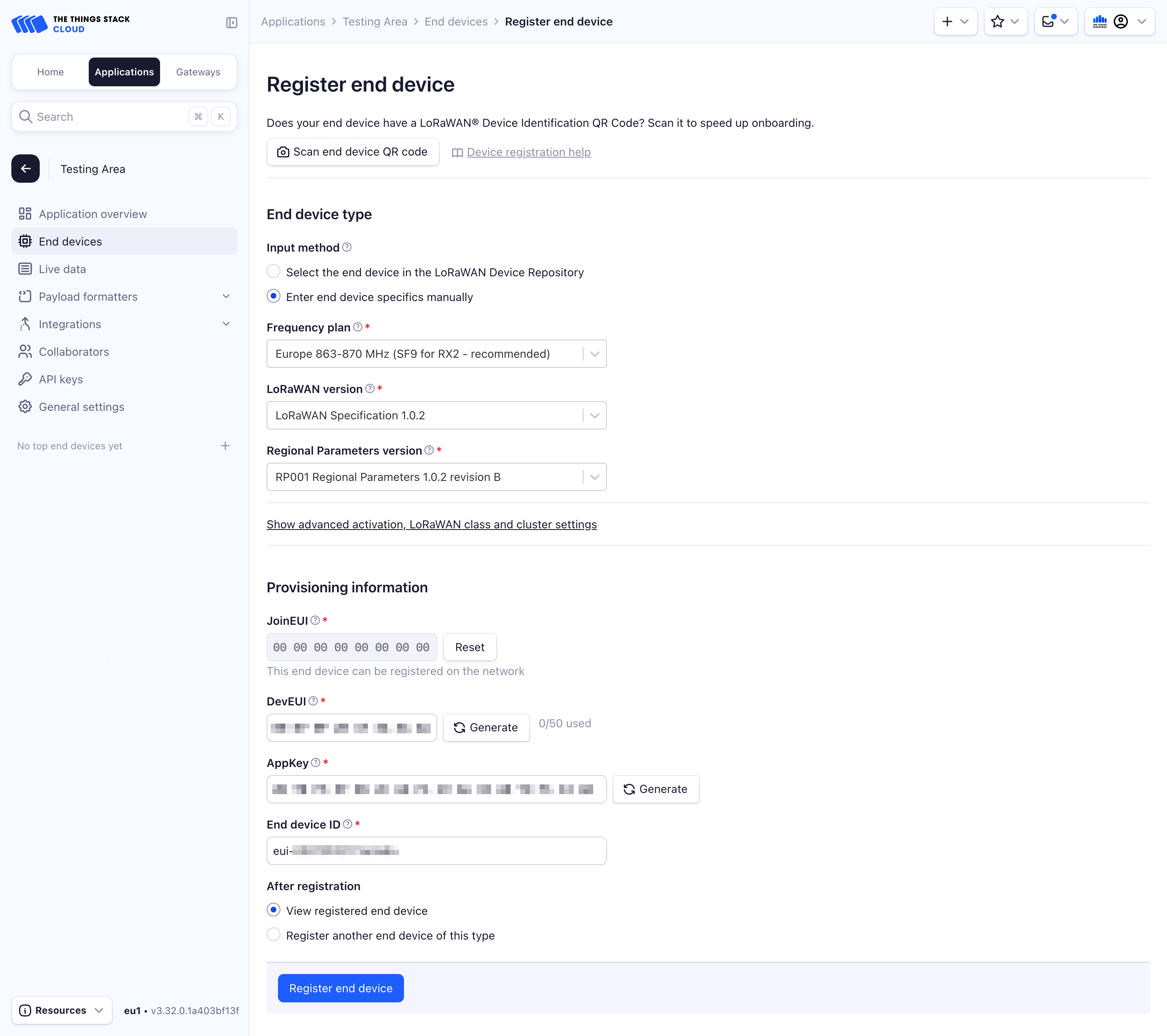 Settings for manual registration