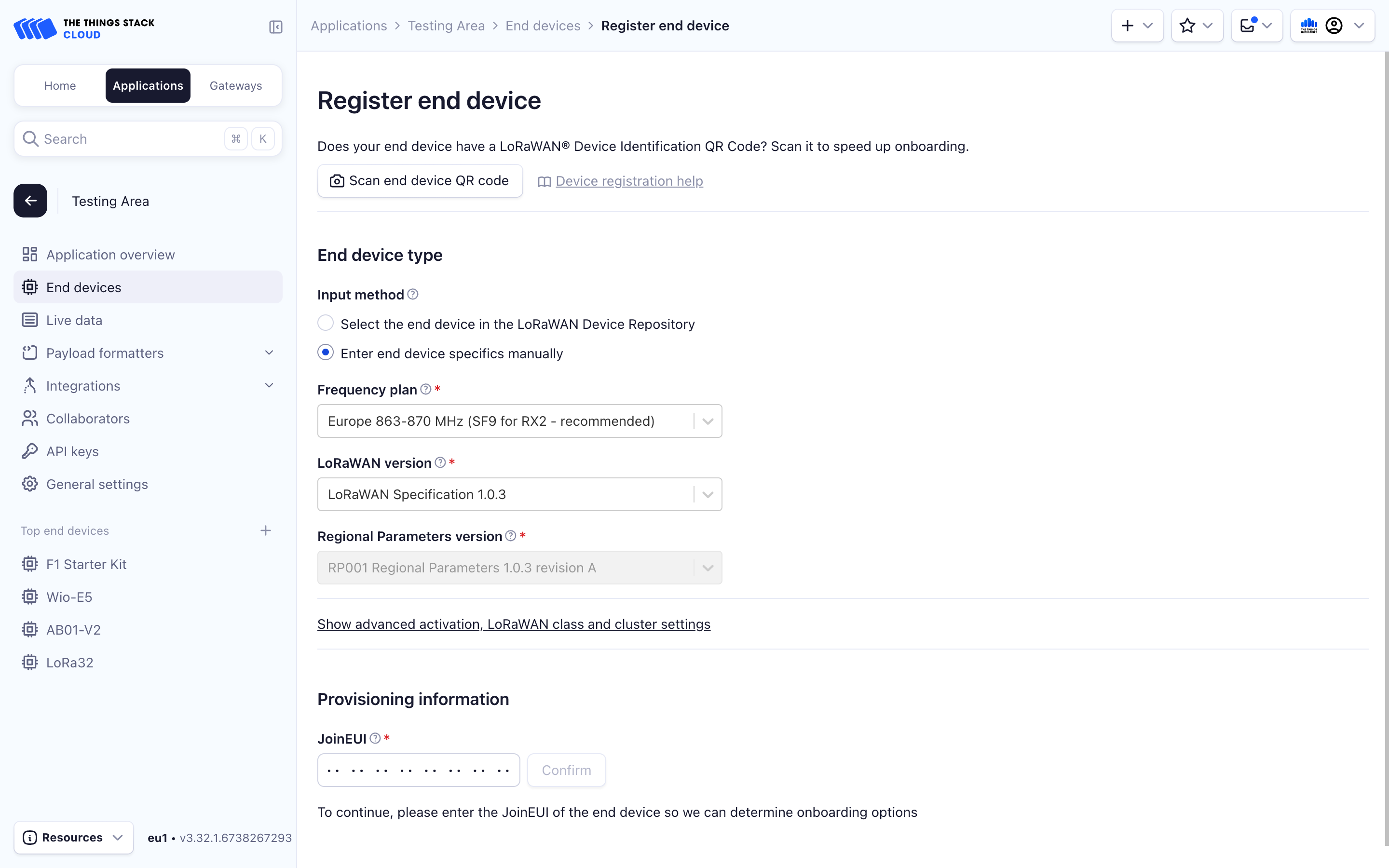 Settings for manual registration