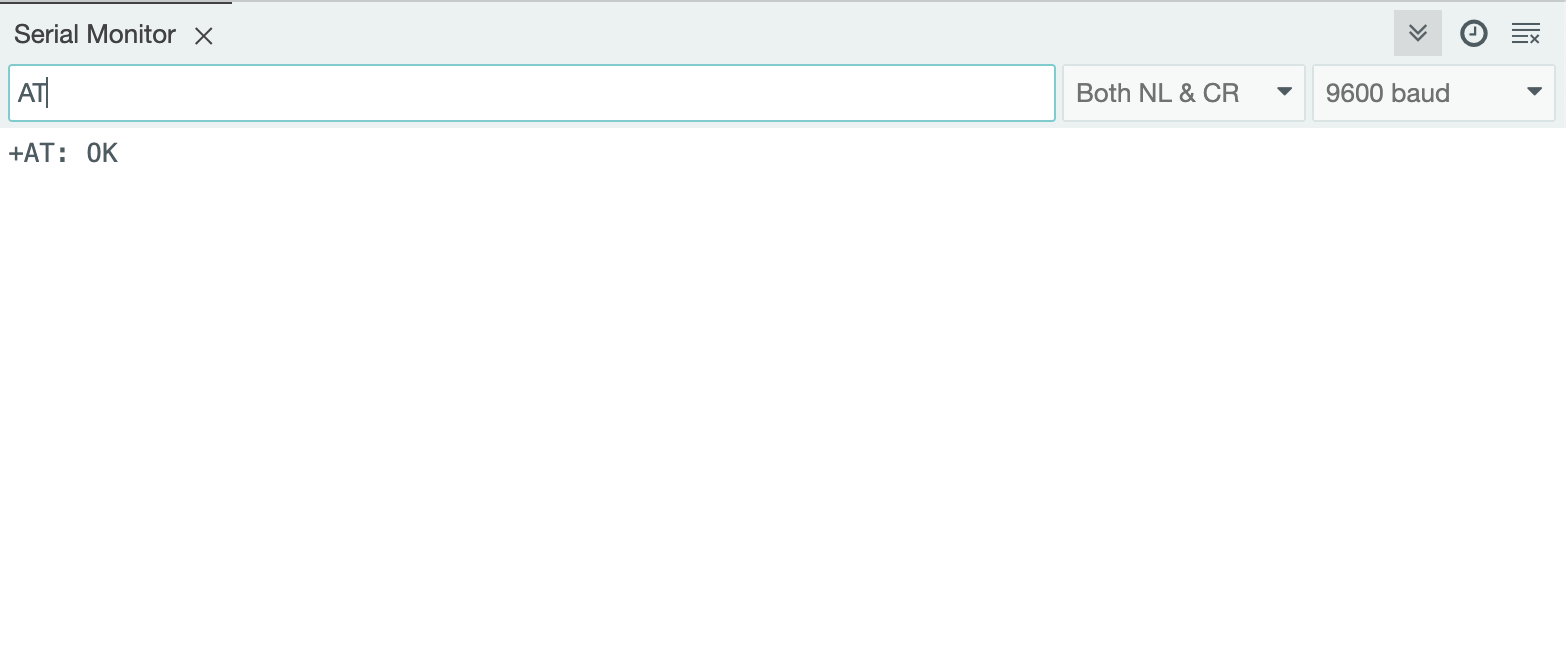 Arduino's serial console with the AT command responding.