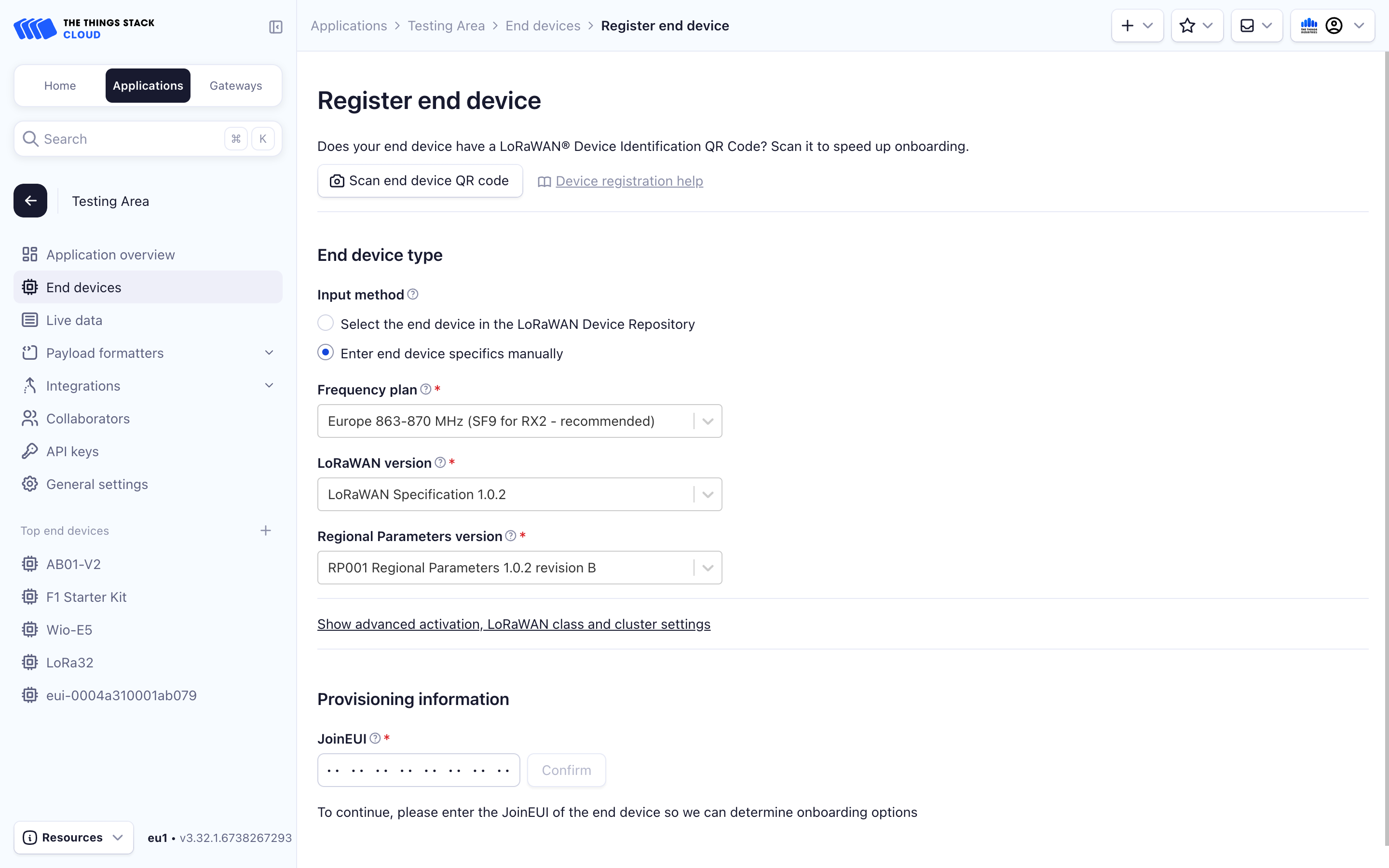 Settings for manual registration