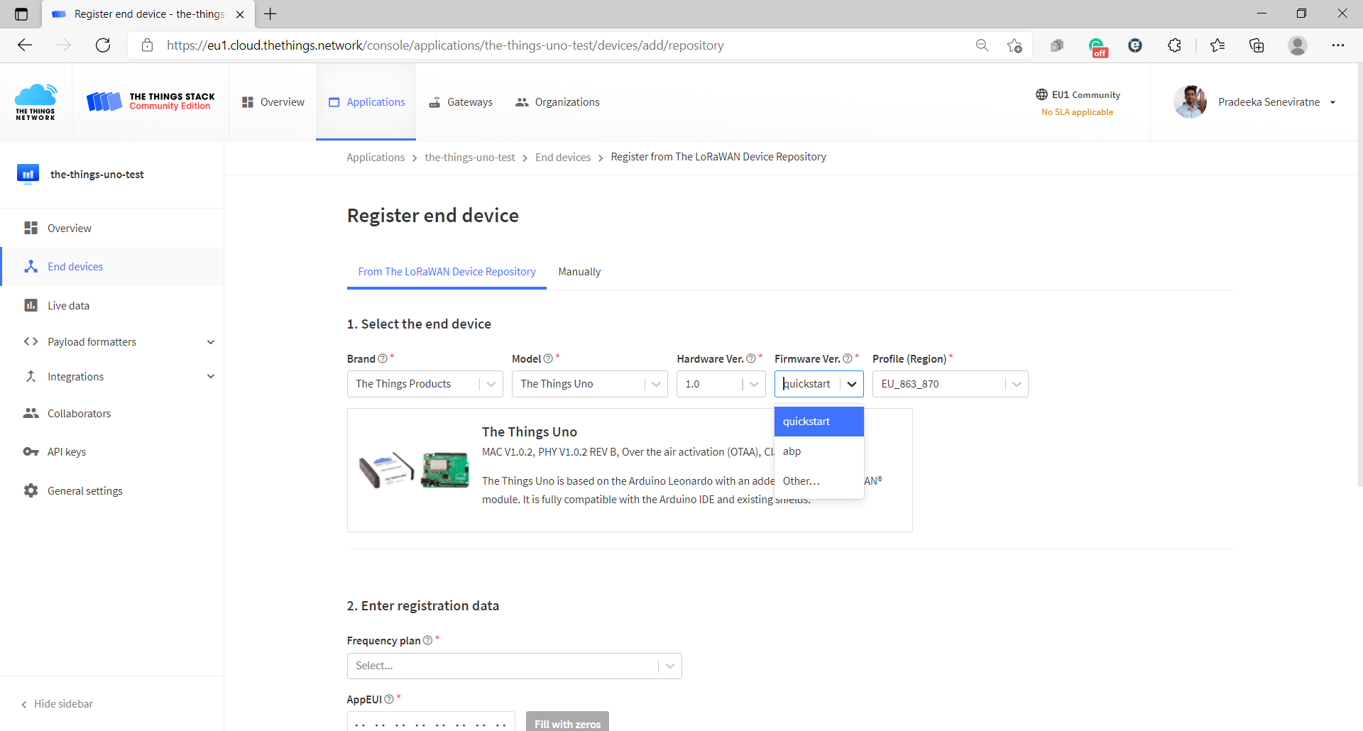 Register End Device from LoRaWAN repository