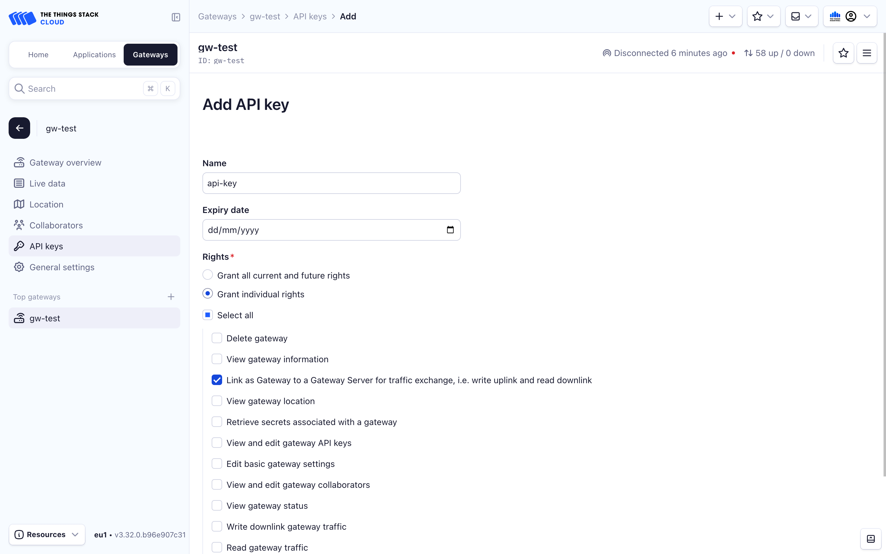 Gateway API Key creation