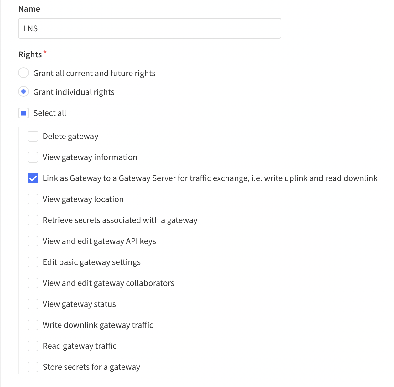 LNS API Key Rights