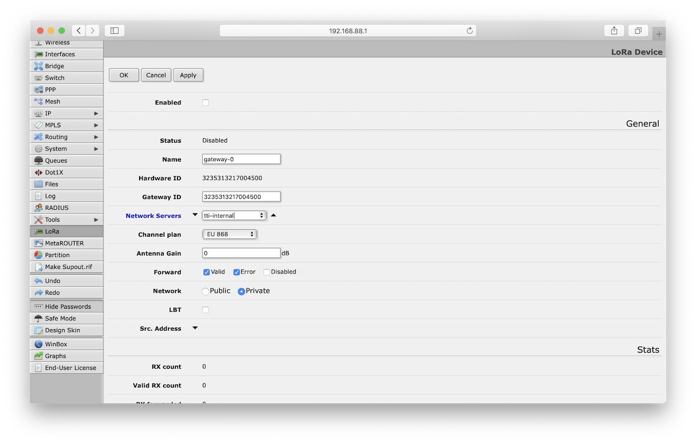 Device parameters selected