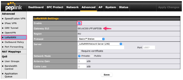 Finding EUI on the Balance 20X WEB configuration page