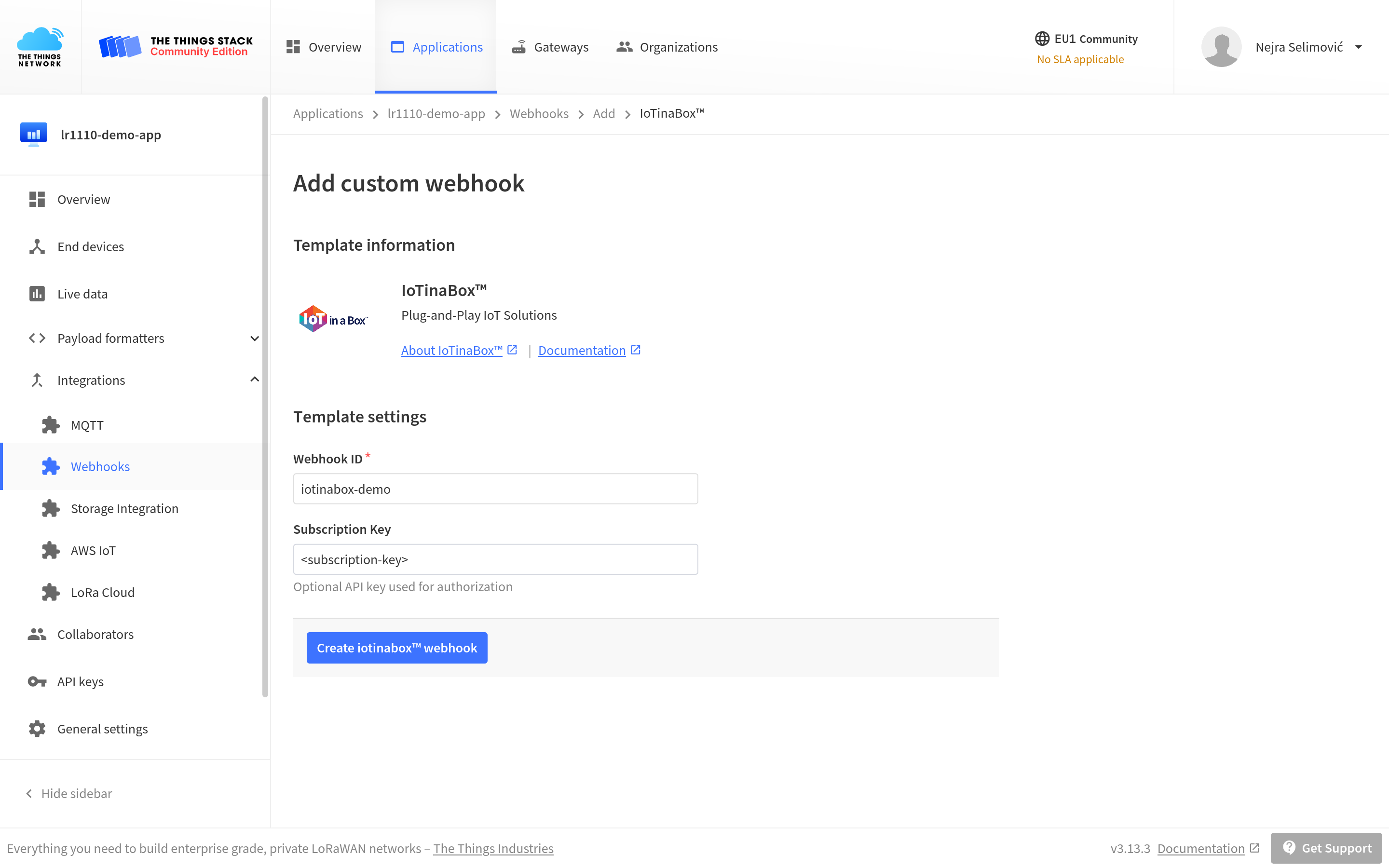 IoT in a Box webhook