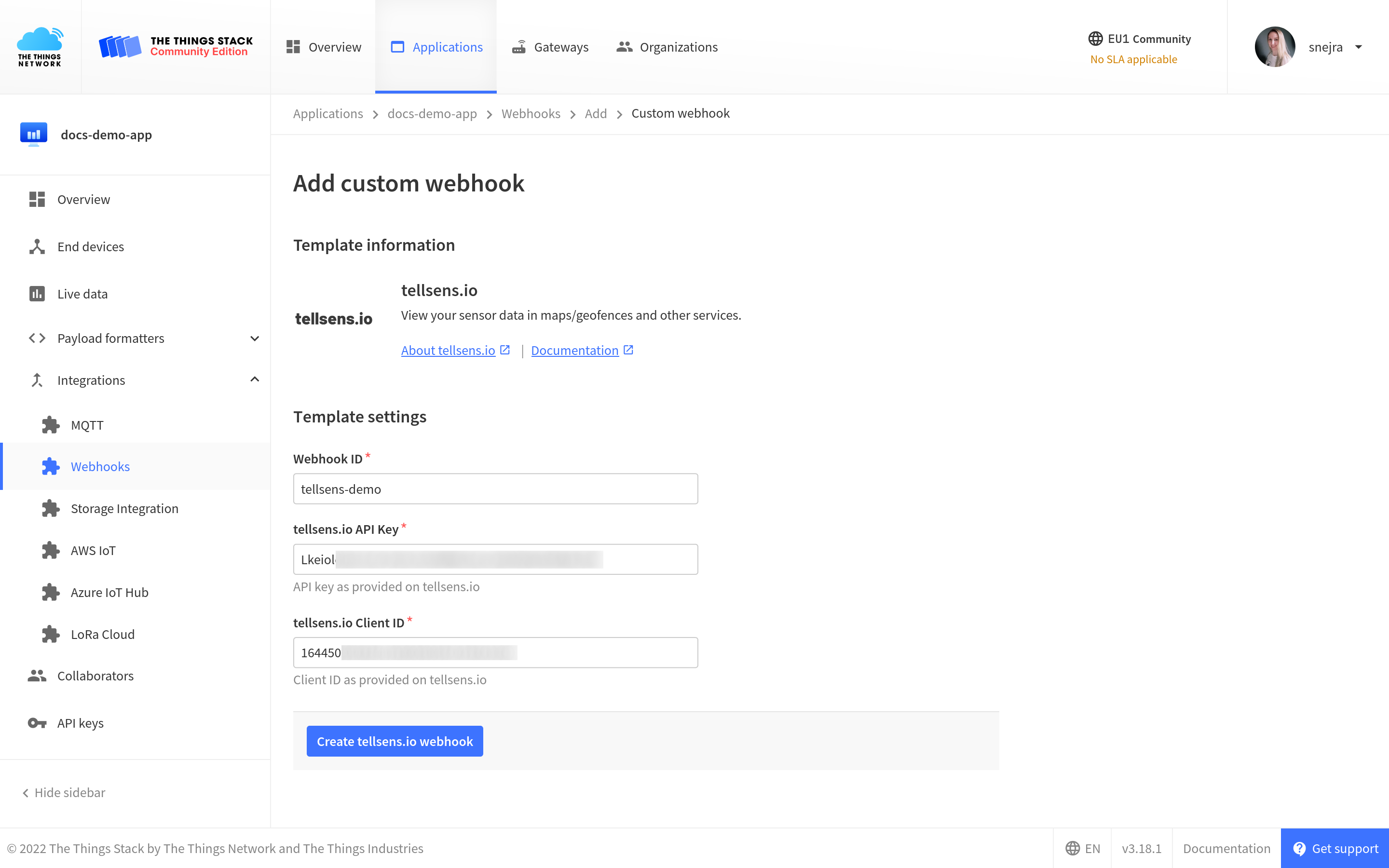 Tellsens Webhook integration