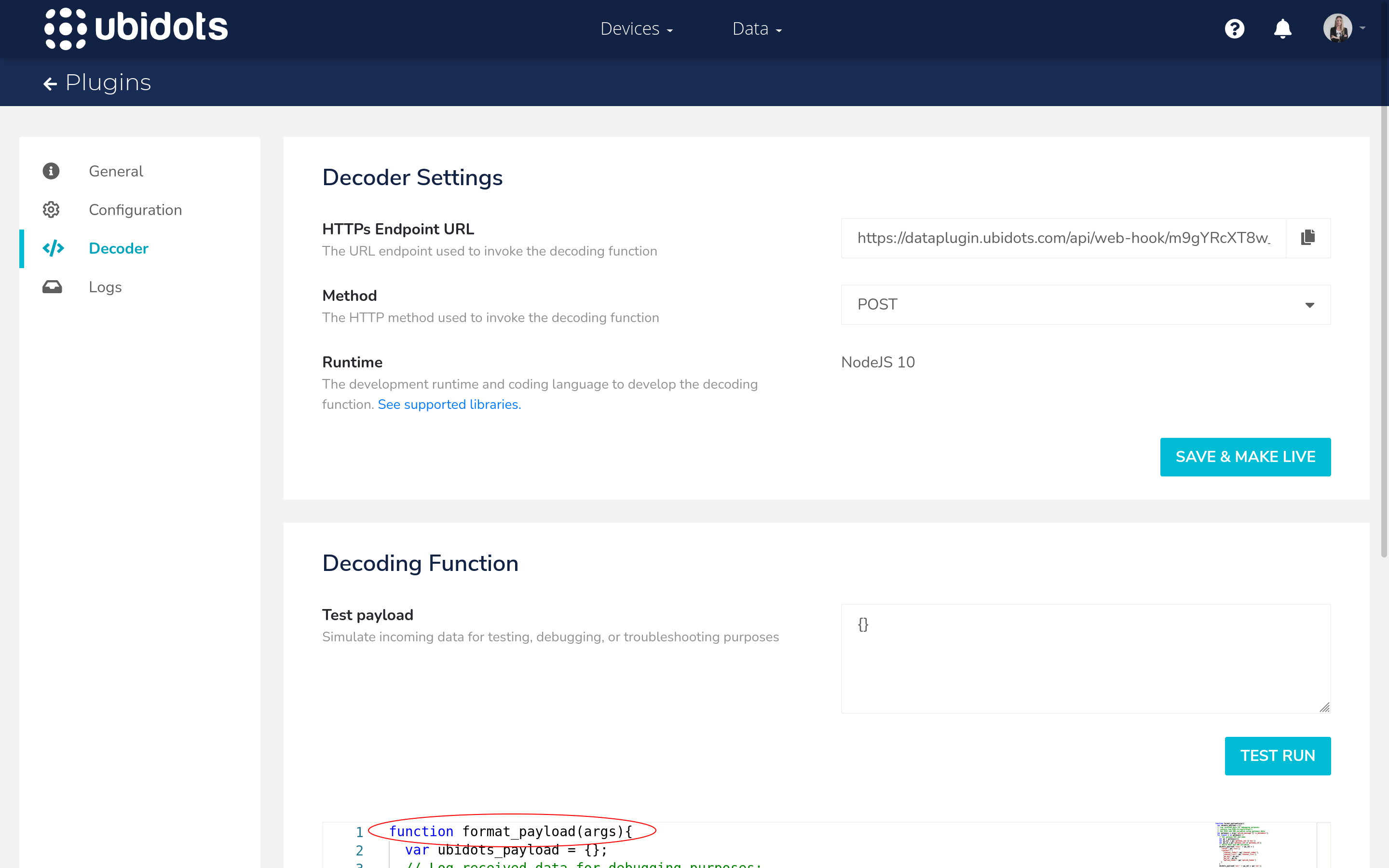 Ubidots decoder function