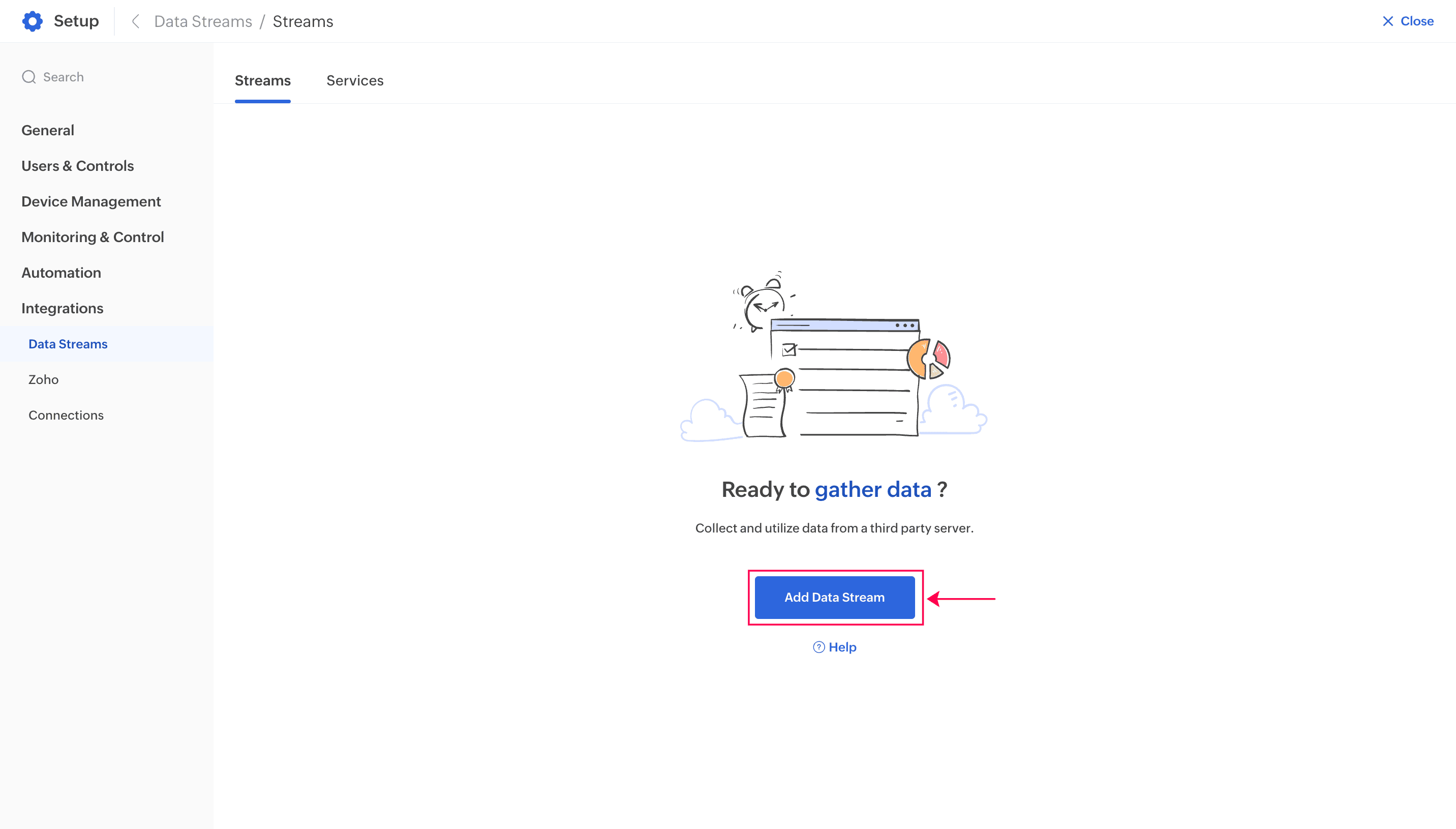 Click Add Data Streams
