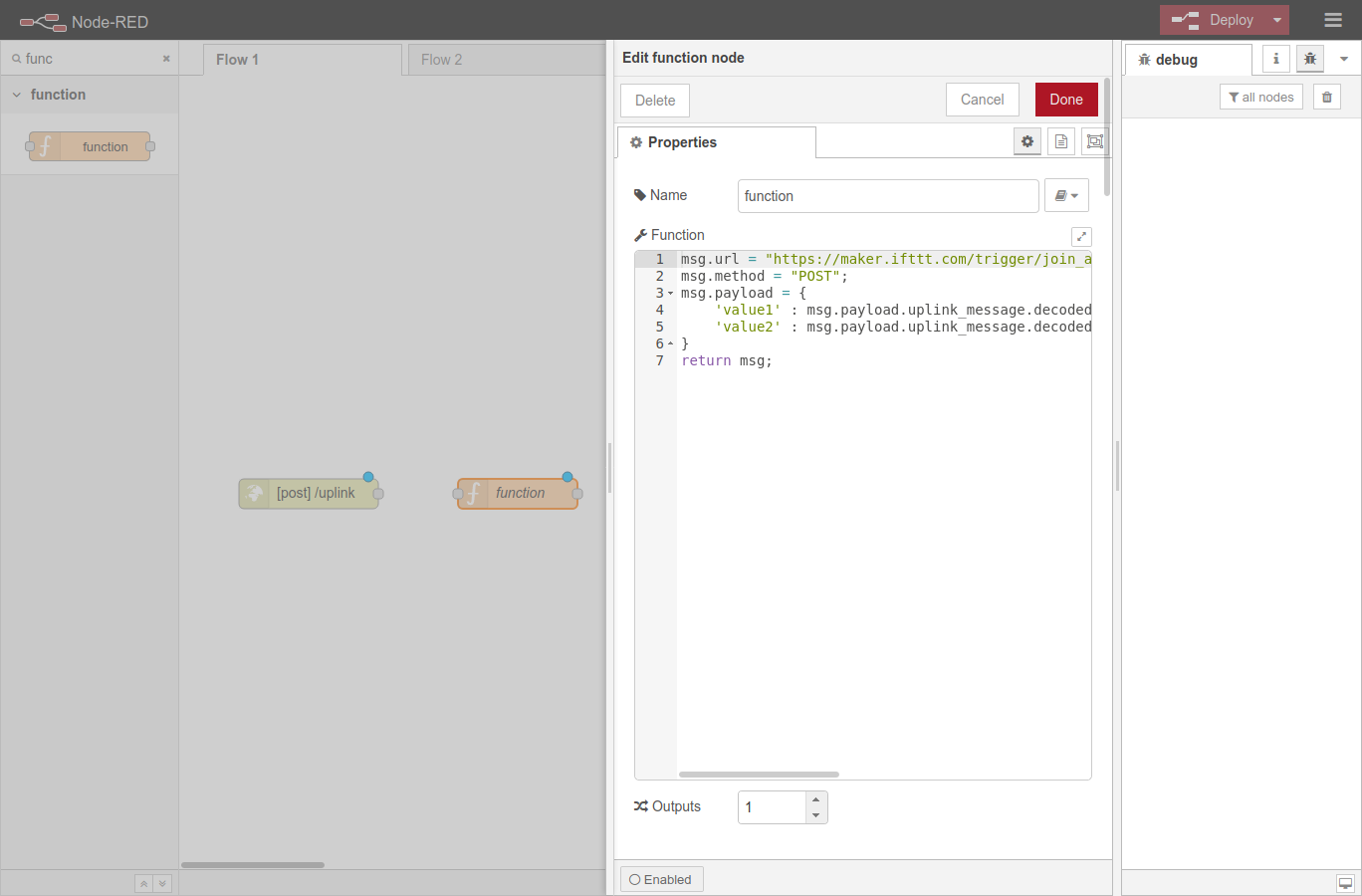 Configuring function node