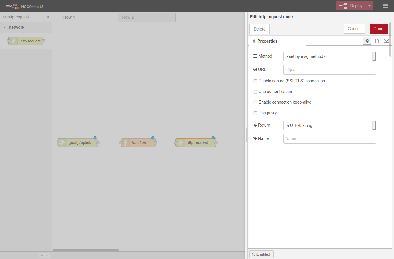 Configuring HTTP request node