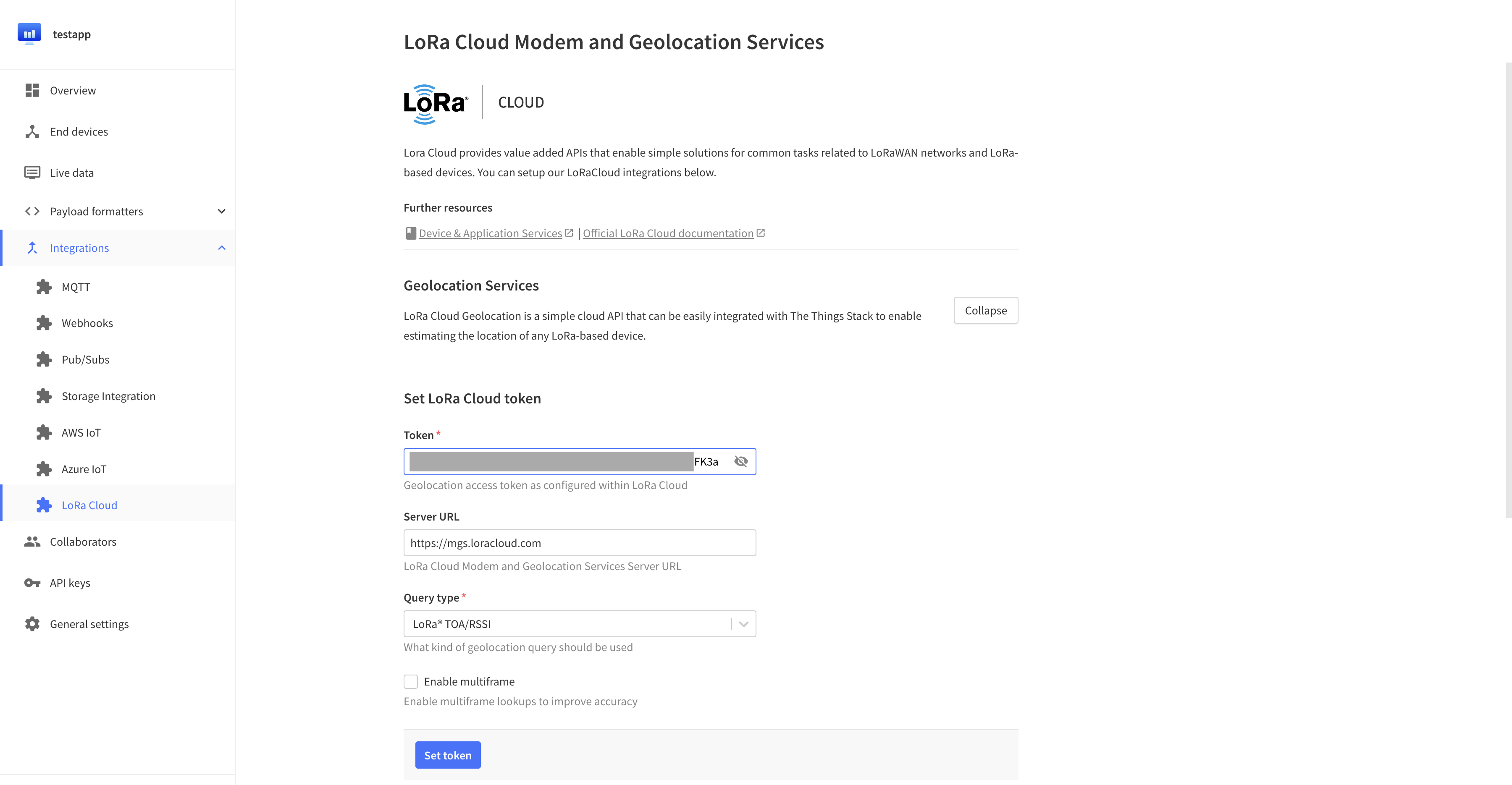 LoRa Cloud Geolocation integration