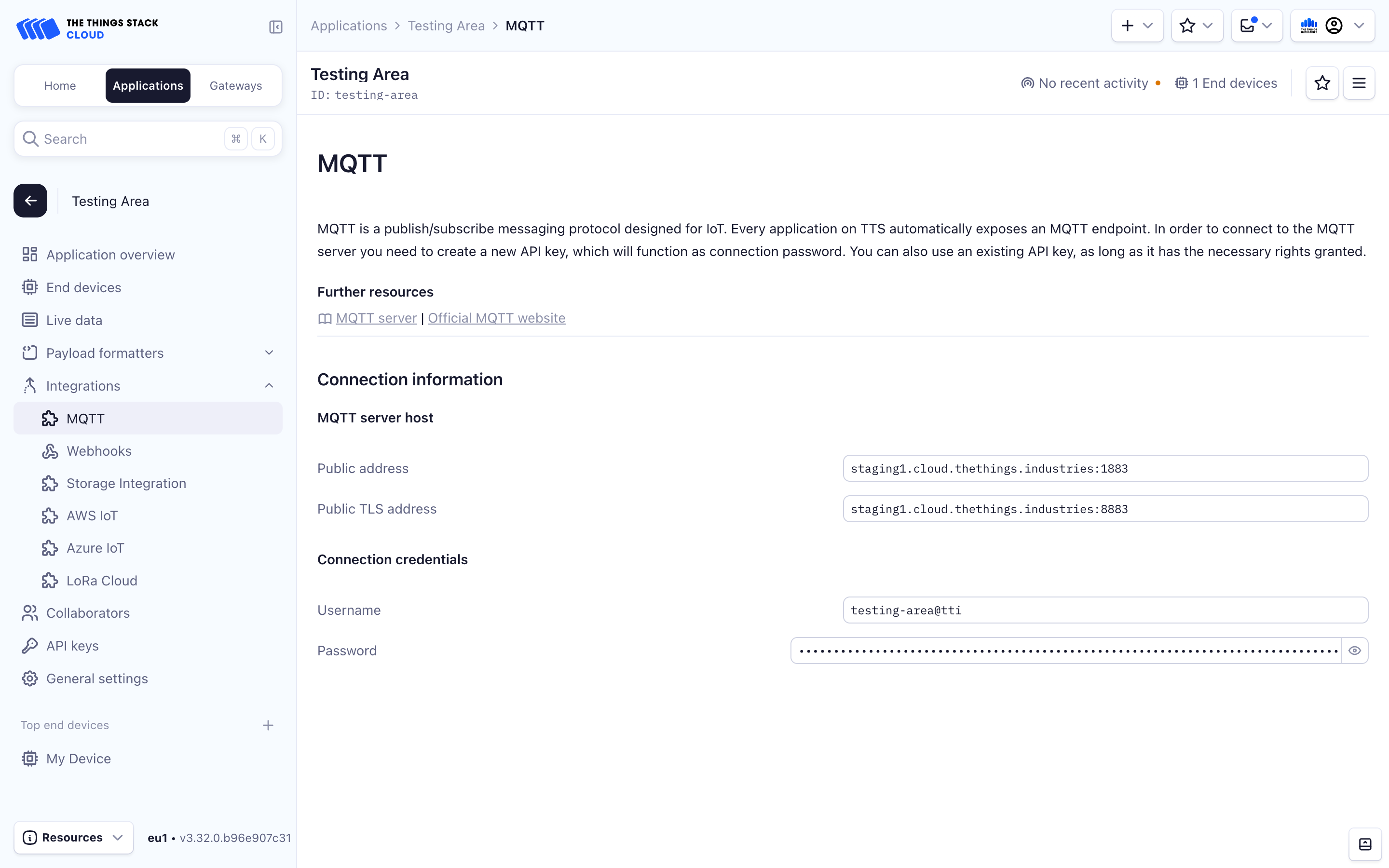 MQTT API key created