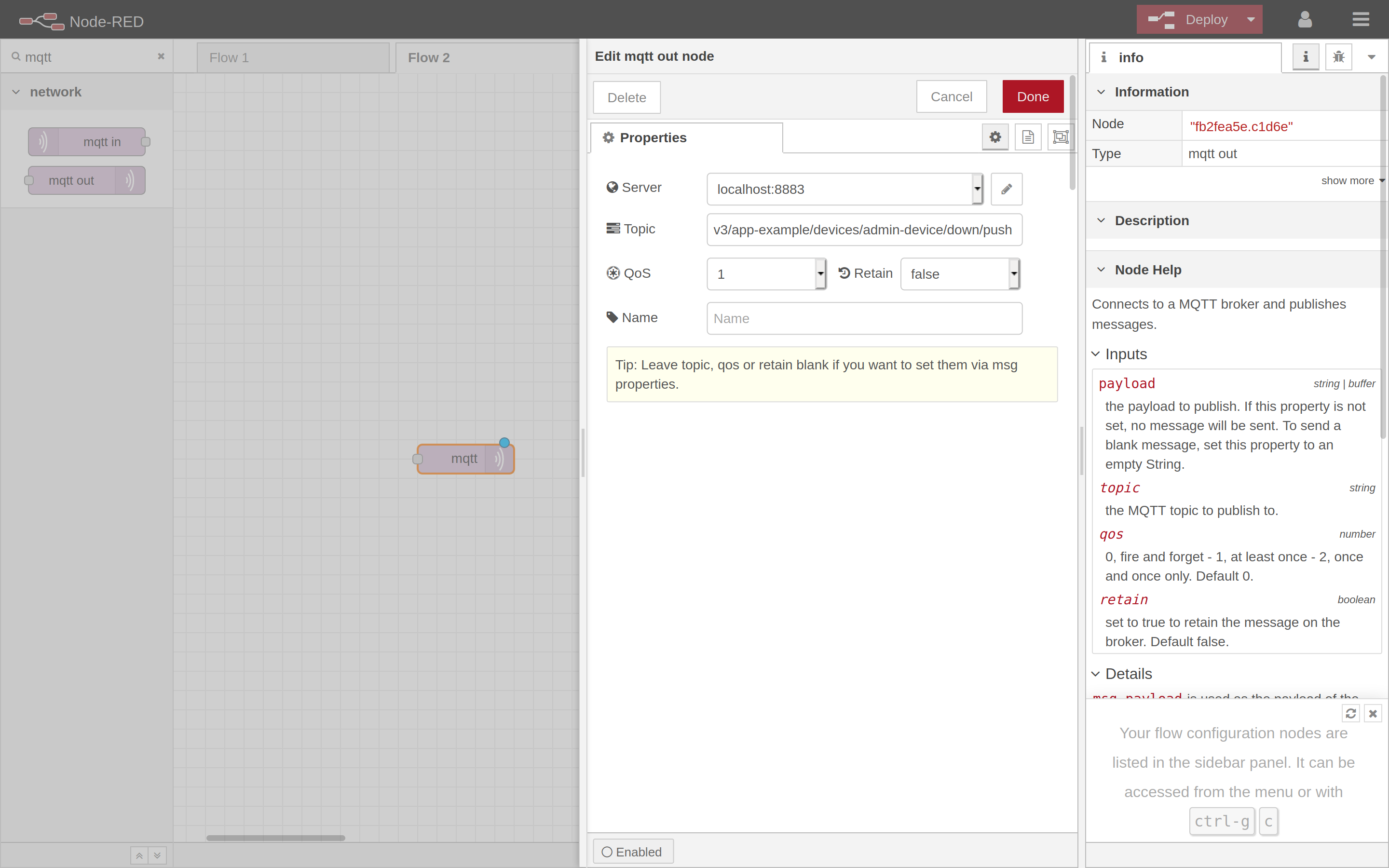 mqtt out node properties