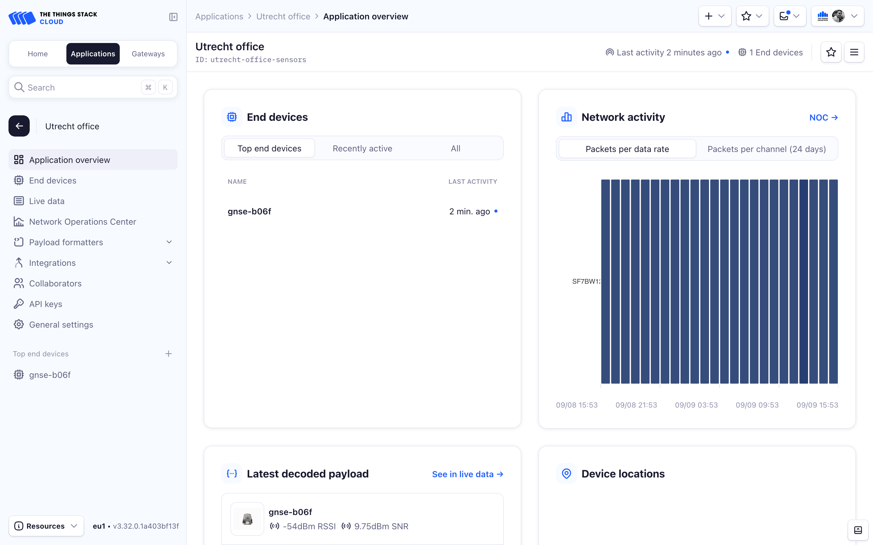 Application overview in The Things Stack Console